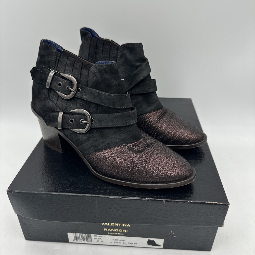 Valentina Rangoni Renato Moka Ankle Booties Textured Maroon Toe & Suede Sz. 8